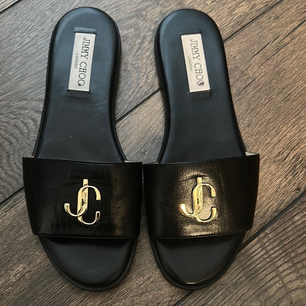 Jimmy Choo Black Sandals with Gold Embellishment